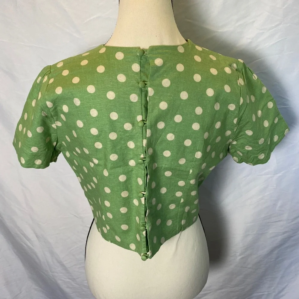 Fashion & Best Crop Top Women XL Green White‎ Polka Dot Rockabilly Pinup Picnic